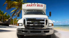 red and white party bus service in West Palm Beach, FL